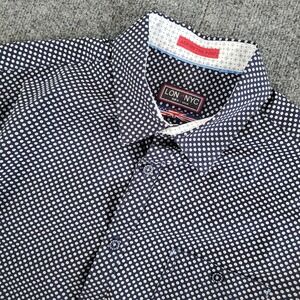 LON NYC Short Sleeve Mens M Across The Pond Navy Blue Floral Button Down Shirt